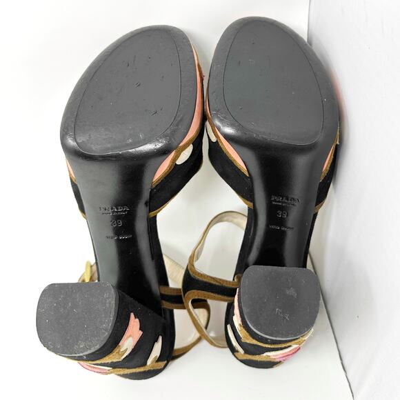 Prada Floral Platform Heels Black Suede Size 39 Spring 2008 Collection - Picture 8 of 11